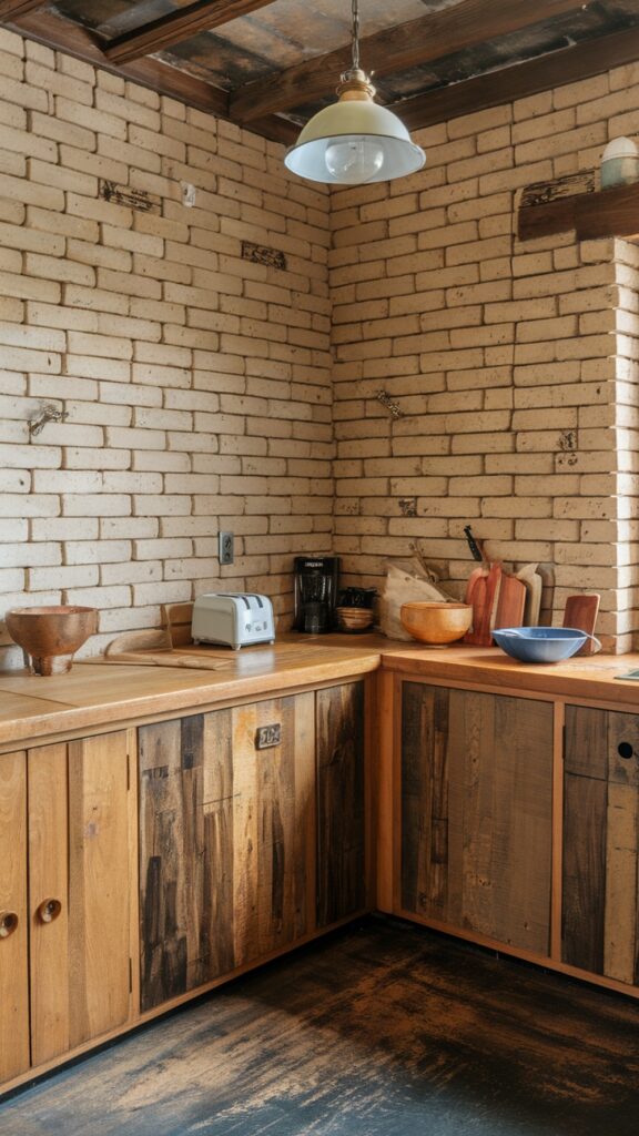 earthy kitchen Earthy Industrial Fusion with Rustic Brick & Wood