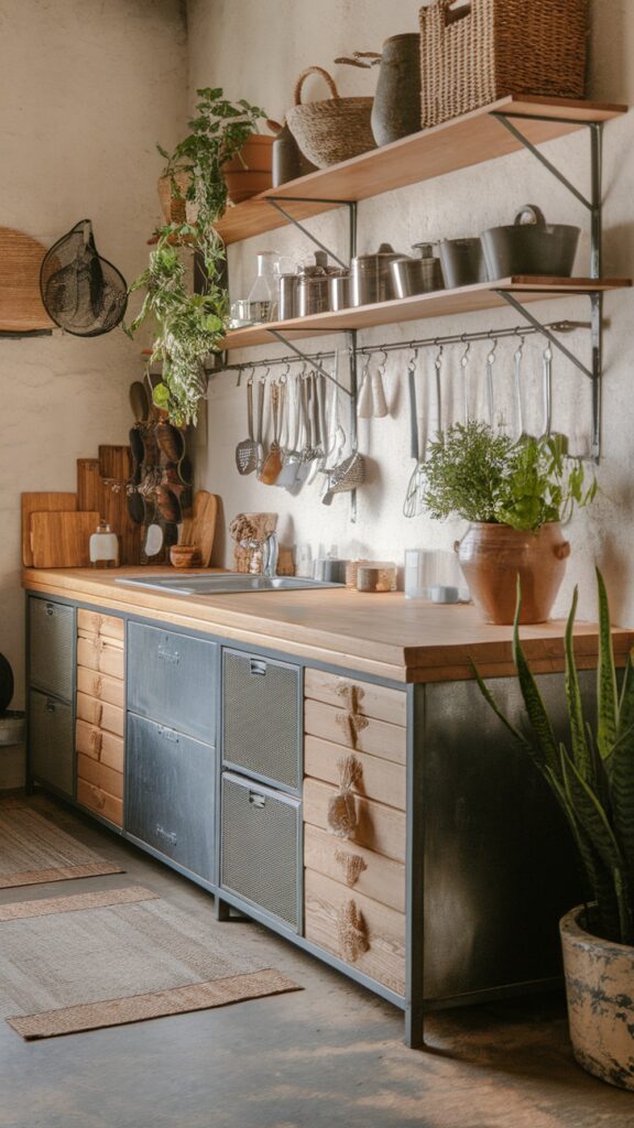 earthy kitchen with Industrial Boho with Natural Elements