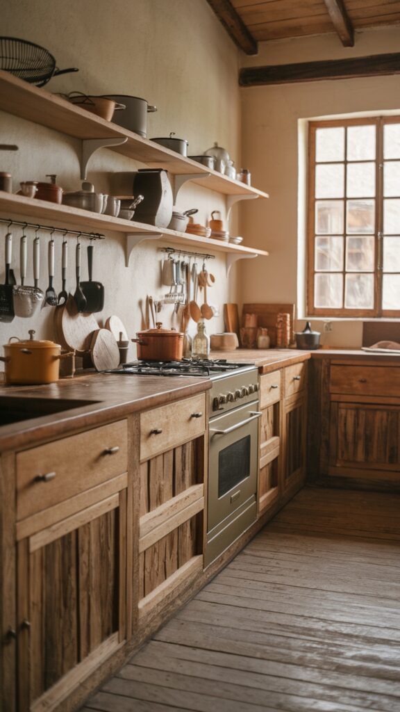 earthy kitchen Rustic Farmhouse with Open Shelving