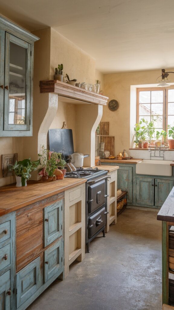 earthy kitchen French Provincial Charm with Weathered Wood