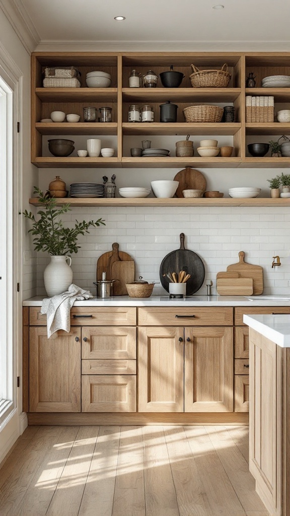 oak kitchen cabinets with white countertops